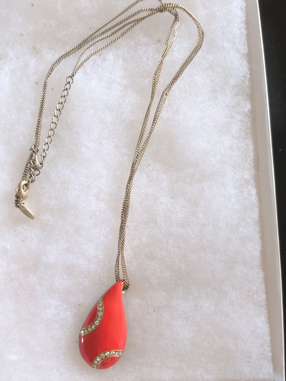 Kiam Family Pendent. Sold By Lis Sophia..Orange Pendent With Rhinestone. 12" lon